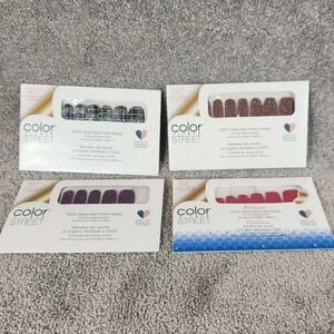 Color Street Nail Polish Strips 4pc Bundle - Glitter Plaid‎ Solid Red Purple